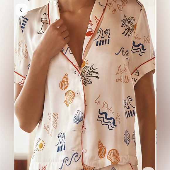 Anthropologie Other - Anthropologie Silky Button Down Pajama Top Lobster Martini Intimates SZ Large